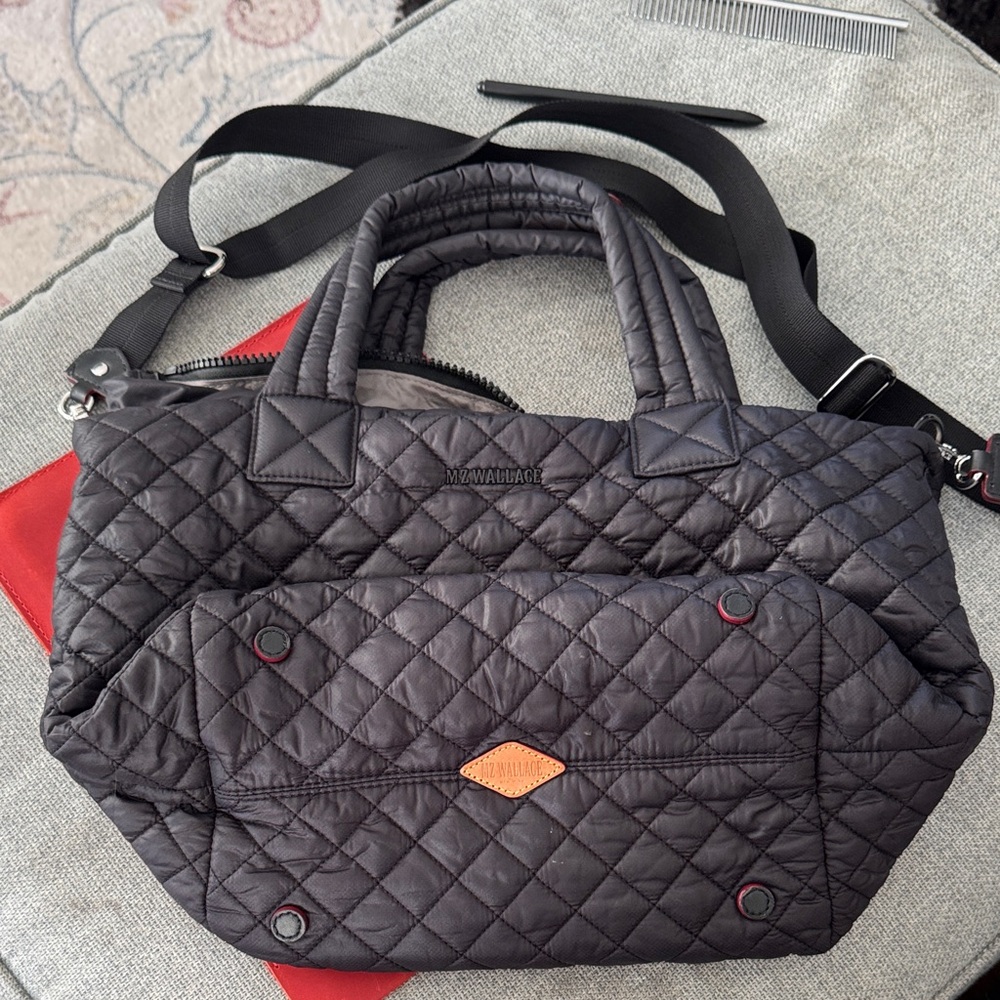 MZ Wallace Quilted Black Tote with Leather Accent